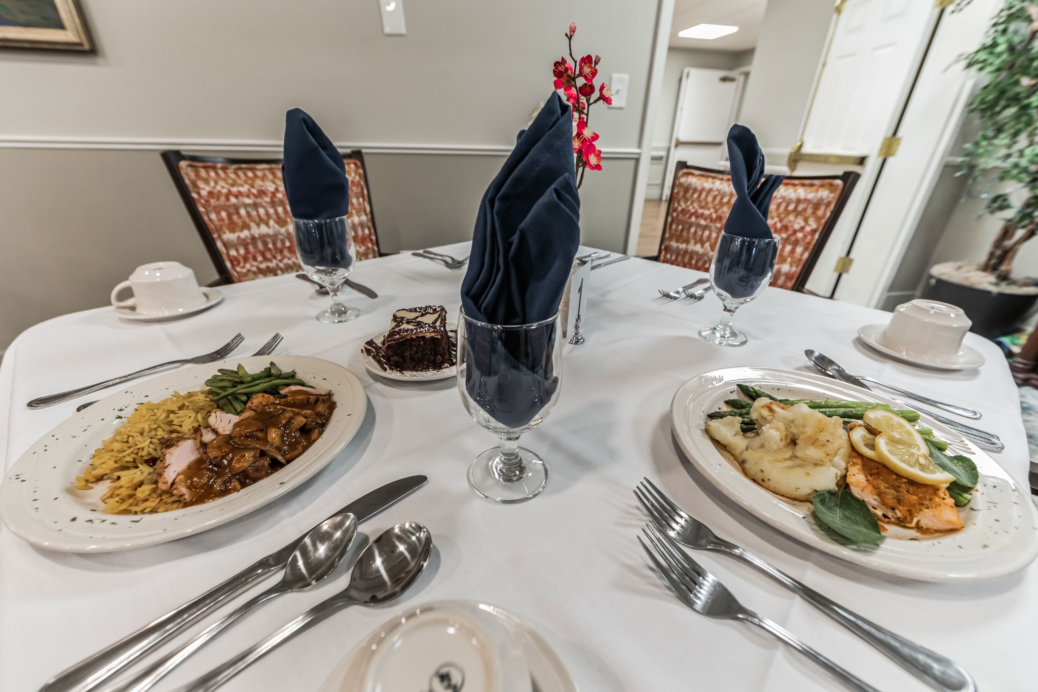 Food plated on table at Parkrose Estates, a provider of luxury independent senior living near Syracuse, NY.